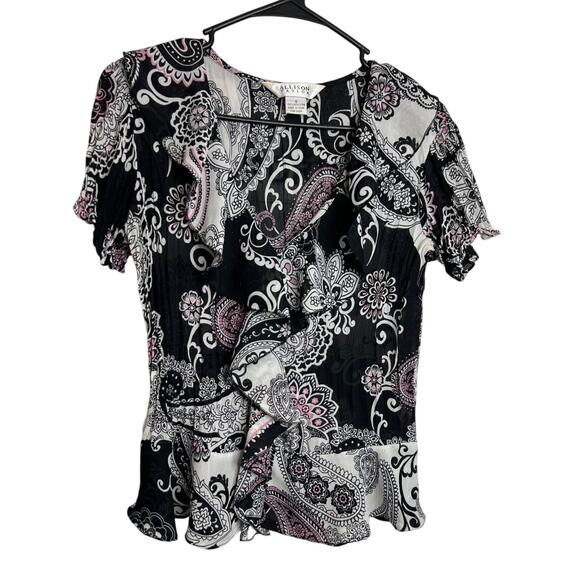 Allison Taylor Paisley Print Short Sleeve Blouse, Small - Picture 1 of 5